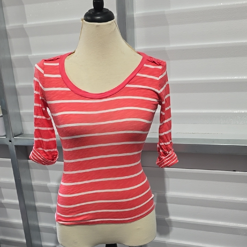 American Rag Pink‎ Fitted 3/4 Sleeve Tee
